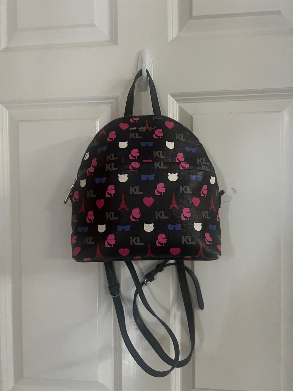 Karl Lagerfeld Paris Maybelle Backpack Bag With Signature Heart Print Black